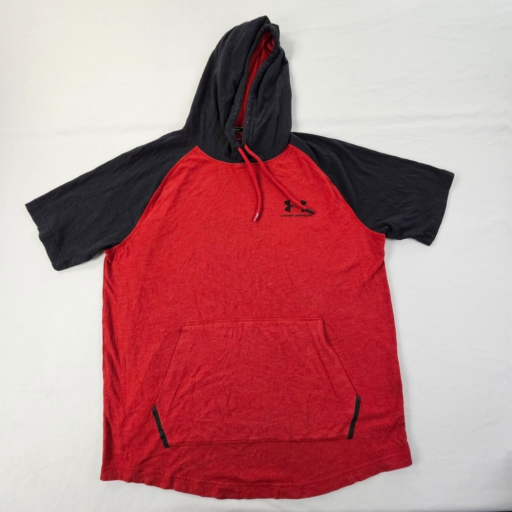 Under Armour Loose Red Short Sleeve Hooded T-Shirt Men's L
